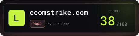 ecomstrike.com: 38/100 AI readiness badge