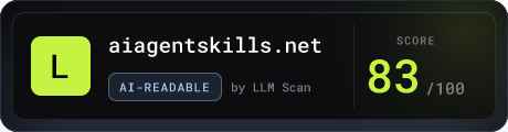 aiagentskills.net: 83/100 AI readiness badge